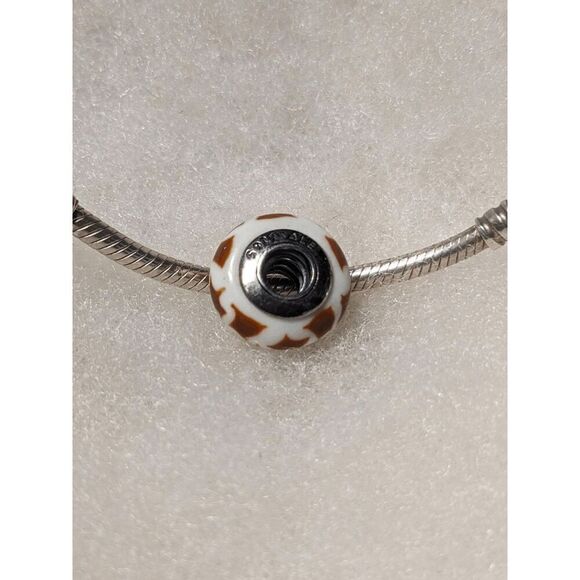 New Pandora White w/Brown Markings Murano Bead - BEAUTIFUL!!! - Picture 2 of 3